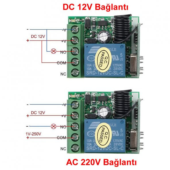 433Mhz RF 1 Kanal Röle Modül DC 12V Kablosuz Pompa Fan Lamba Perde - 8