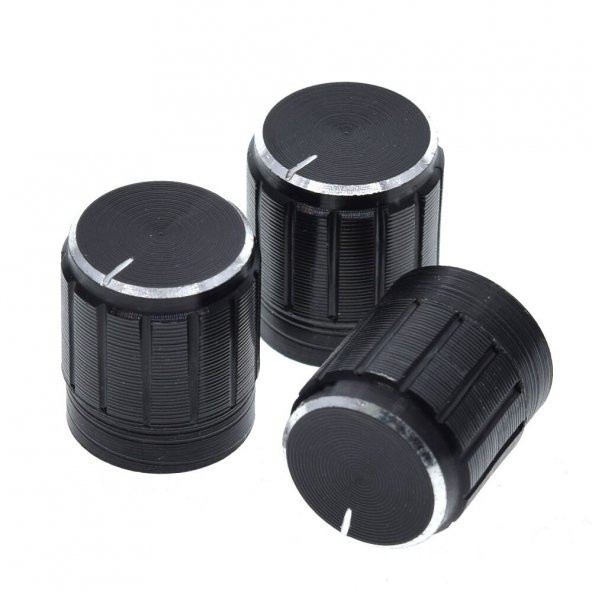 Alüminyum Pot Başlığı 6Mm Tırtıklı Mil 6Mm Siyah Metal Potansiyometre - 7