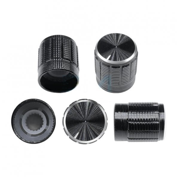 Alüminyum Pot Başlığı 6Mm Tırtıklı Mil 6Mm Siyah Metal Potansiyometre - 8