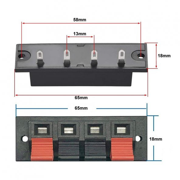 4Lü Hoparlör Terminal Soketi Panel Montaj Tip Yaylı Speaker Ses - 6