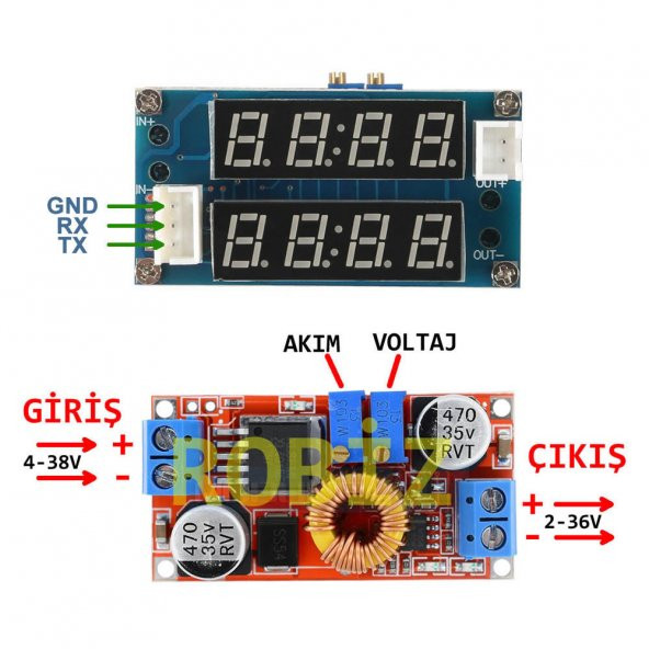 XL4015 Ayarlanabilir Voltaj ve Akım Kontröllü Güç Kaynağı Voltmetre Ampermetre Göstergeli Step-Down - 2