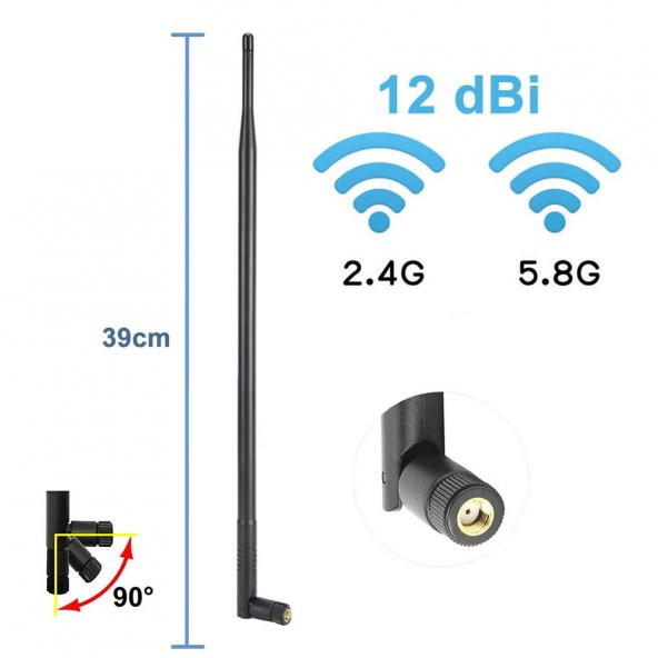 12dBi 39cm Anten RP Sma Erkek 2.4GHz 5.8GHz Dual Band RF Gsm Wifi
