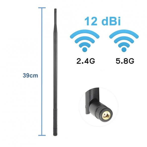 12dBi 39cm Anten RP Sma Erkek 2.4GHz 5.8GHz Dual Band RF Gsm Wifi - 2