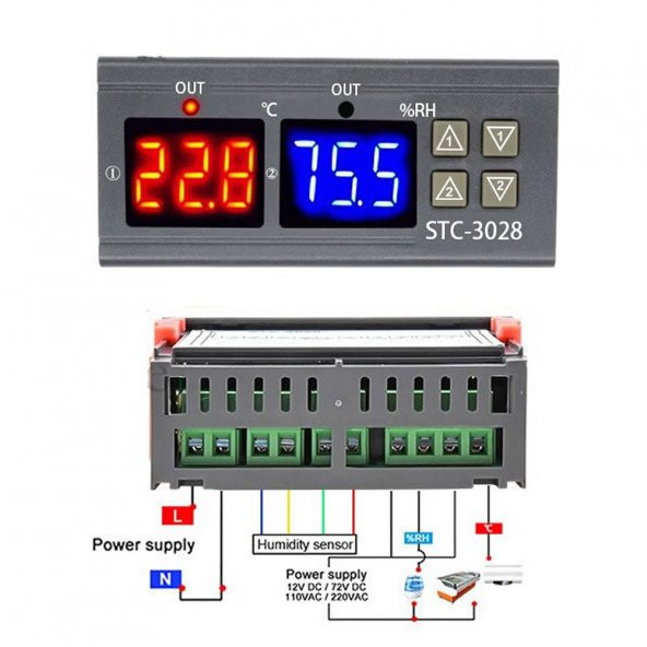STC-3028 Isı Ve Nem Termostatı Çift Ekran 220V Isıtıcı Soğutucu - 8