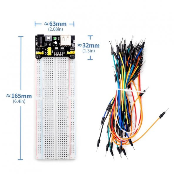 MB-102 Breadboard + 65 Parça Kablo Seti + Breadboard Güç Kaynağı - 8