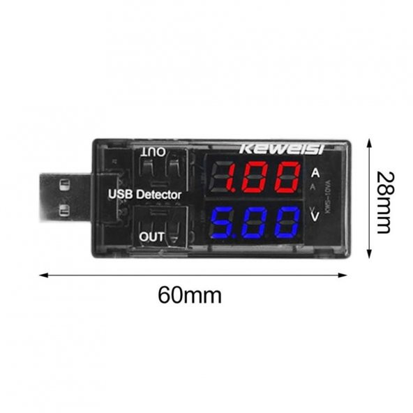 Çift Usb Çıkışlı Voltmetre Ampermetre Akım Voltaj İzleyici Şarj KWS-10VA - 8