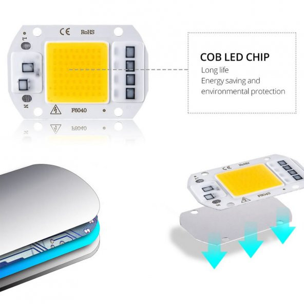 220V 50W Power Led Gün Işığı Warm White Projektör Cob Led Driver - 6