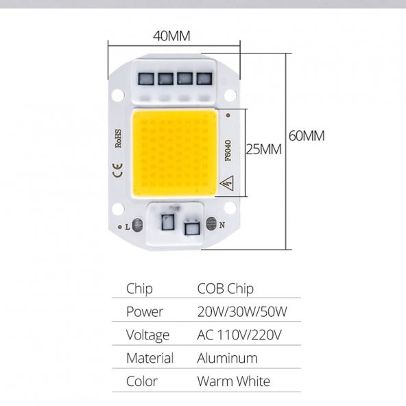 220V 50W Power Led Gün Işığı Warm White Projektör Cob Led Driver - 7
