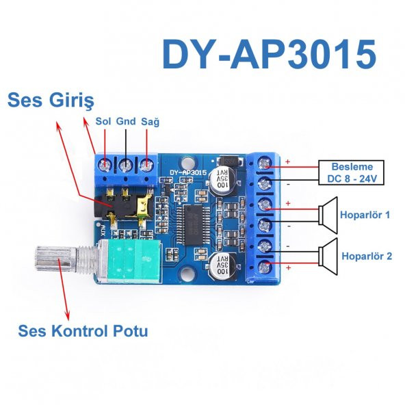 Stereo 2x30W Amfi Devresi DY-AP3015 60W 8-24V Ses Kontrol Potu - 8