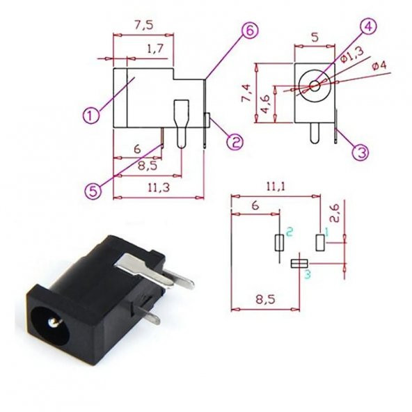 3.5mm x 1.3mm DC Güç Soketi Plastik DC002 Pcb Tip Adaptör Bağlantı - Resim 8