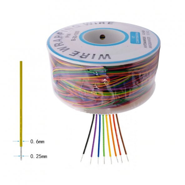 280 Metre 8 Renk 0.25mm Tel Kalınlığı 30Awg Makara Atlama Kablosu - 8