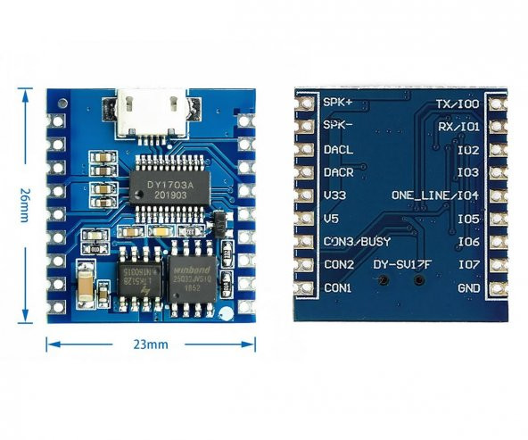 DY-SV17F MP3 Wav Ses Çalma Modülü 4mb, 5W Hoparlör, Microusb UART - 8