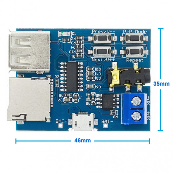 TFU MP3 Wav Ses Müzik Çalma Kartı 3W Amfi Micro SD Usb Flash Okuyucu 3.5mm Ses Soketi - Resim 7