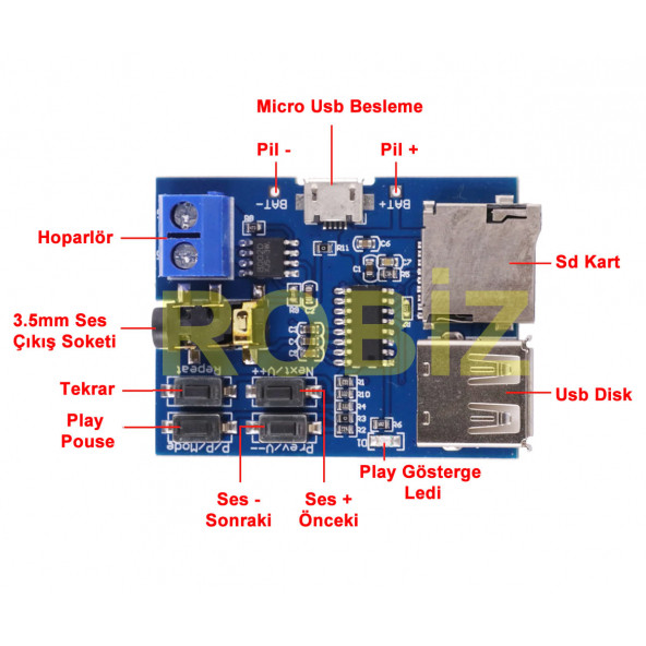 TFU MP3 Wav Ses Müzik Çalma Kartı 3W Amfi Micro SD Usb Flash Okuyucu 3.5mm Ses Soketi - Resim 8