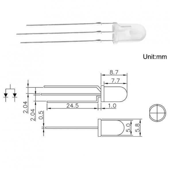 Led 5mm Kırmızı Yeşil Ortak Katot 2 Renk Bicolor 3 Pin Diyot Işık - 4