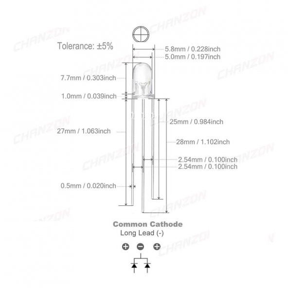 Led 5mm Kırmızı Yeşil Ortak Katot 2 Renk Bicolor 3 Pin Diyot Işık - 6