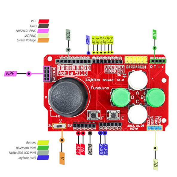 Arduino Joystick Shield 2 Eksen Xy Joystick Nrf24L01 Nokia5110 Bluetooth Shield - 8