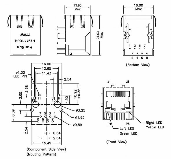 Trafolu RJ45 Ethernet Soketi HY911108H - 8
