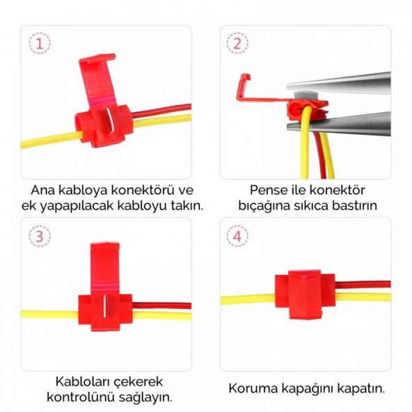 Kilitli Scotch Kablo Birleştirici Konnektör Vidasız Klemens Kırmızı - 5