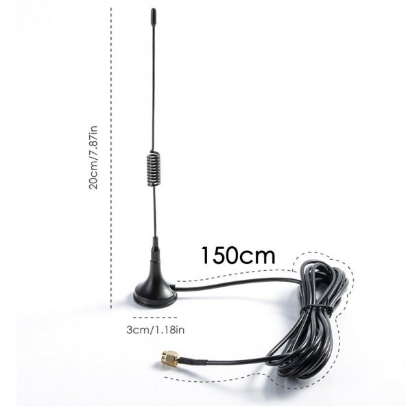 315MHZ 1.5m 3dbi Anten 50ohm SMA Erkek Soket Mıknatıslı Montaj