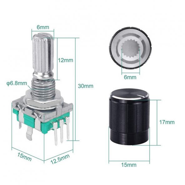 EC11 Rotary Encoder + Pot Başlığı Butonlu 20 Adım Pulse 360 Derece - 5