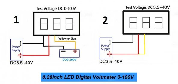 Voltmetre 0.28 0-100V Mavi 3 Telli Dijital LED Gösterge Voltaj - Resim 8