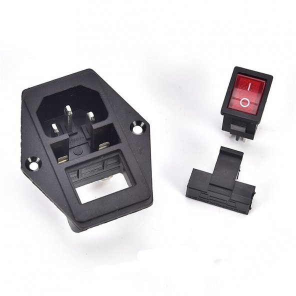 220V Erkek Power Soketi Sigorta Yuvalı ve Işıklı Açma Kapama Anahtarlı Kulaklıklı Montaj Tip - 2