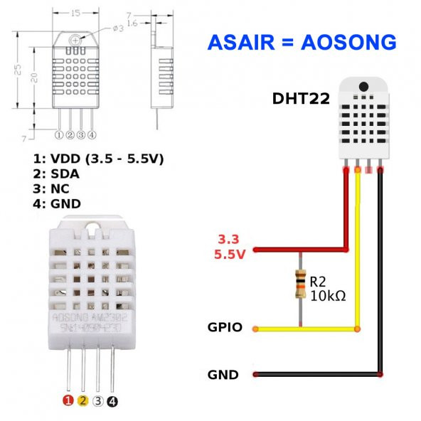 DHT22 Sıcaklık ve Nem Algılama Sensörü AM2302 - Isı Termometre