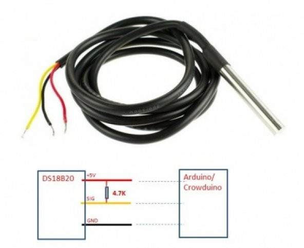 Kablolu Su Geçirmez Ds18B20 Ds1820 Sıcalık Isı Sensörü 1 Metre - 2
