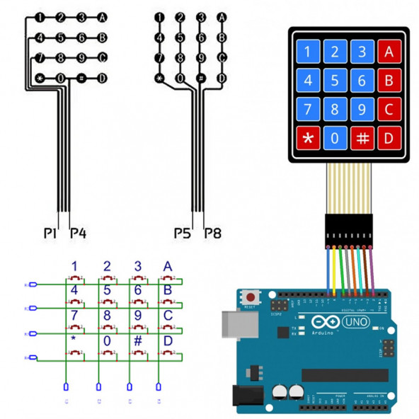 4 x 4 Matrix Membran Keypad 16 Buton Tuş Takımı Keyboard Klavye Alarm Şifre Kilit Röle Kontrol - Resim 6