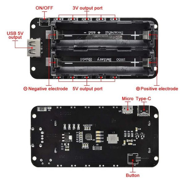 2x 18650 Pil Şarj Kartı V8 Battery Shield Lityum Li-on Powerbank - 6