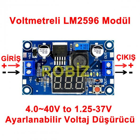 LM2596 Voltmetreli Ayarlanabilir 3A Güç Kaynağı Voltaj Düşürür - 8