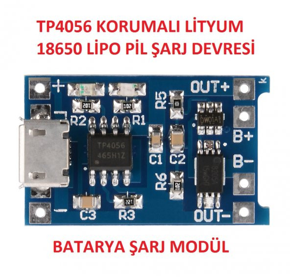 TP4056 Korumalı Lityum Pil Şarj Devresi Micro Usb Batarya - 8