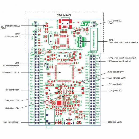 ST STM32F411E-DISCO Discovery Kit  STM32F411VET6 Arm Cortex-M7 Mcu STM32 Geliştirme Kartı - 8