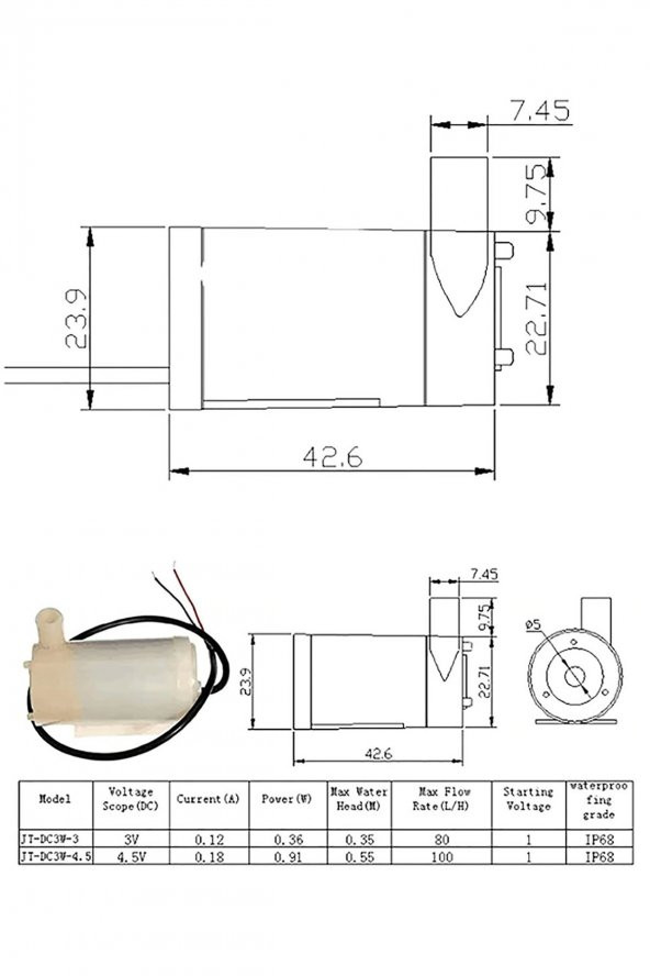 Mini Su Sıvı Pompası-5v-1.2-1.6L / min IP68 120 Litre/Saat - Resim 6