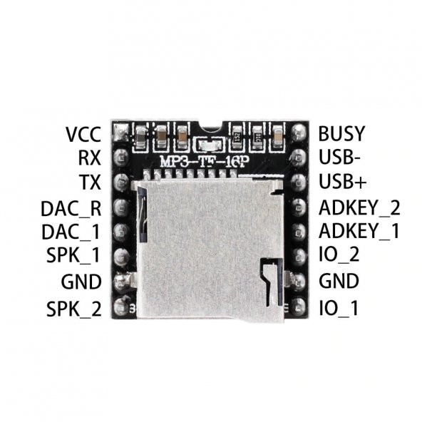 DFplayer MP3-TF-16P Ses Müzik Mini Mp3 Wav Wma Çalma Kartı - Resim 8