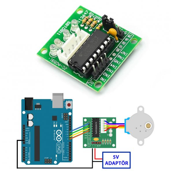 5V 28BYJ48 Step Motor + ULN2003A Sürücü Kartı - 7