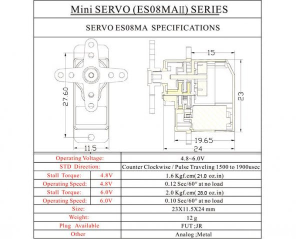 EMAX ES08MA II 12gr Analog Servo Motor Mini Metal Dişli 1.8kgcm Tork RC Uçak Drone Robot Kol - 4