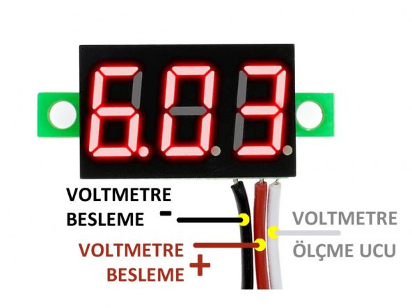 0.36 inch DC 4,2V-30V Dijital Voltmetre Kırmızı 3 Telli 0.36 DC 0-30V Voltaj Besleme Güç Kaynağı - 8