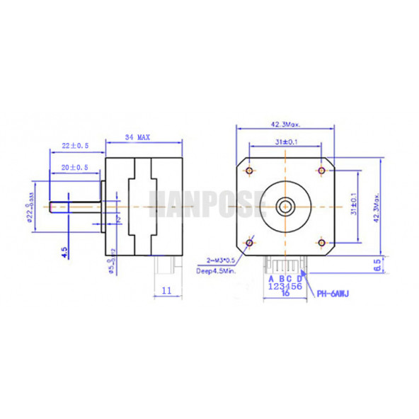 17HS3401 Nema 17 Step Motor 1.3A 1.6Ncm 1.8 Derece Step Adım Açı 3D Yazıcı Printer CNC Robotik - Resim 6