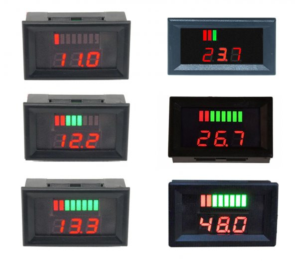 Akü Pil Kapasite Göstergesi Voltmetreli 70V-12V/24V/36V/48V/60V Pillerle Uyumlu  Kurşun Asit Batarya - Resim 2
