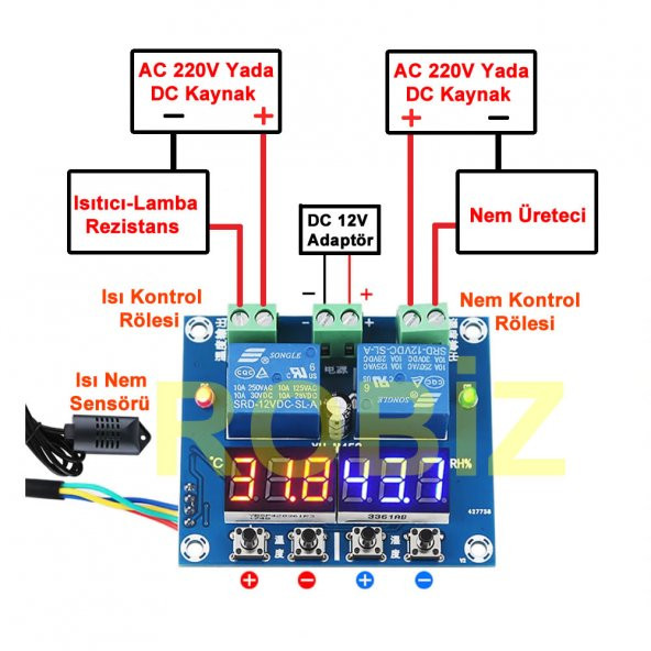 XH-M452 12V Sıcaklık Nem Kontrollü Dijital Termostat Kuluçka Pet - 8