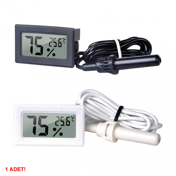 Mini Nem Sıcaklık Ölçer- Dijital Ekran Problu Termometre-Akvaryum Kuluçka Buzdolabı Sera Depo Ev Oda