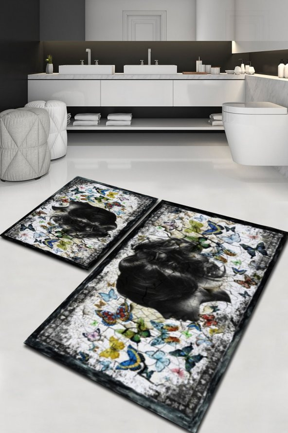 Kelebekli Kadın Portresi 2li Halı Takımı (60x100/40x60) - WLLY1316