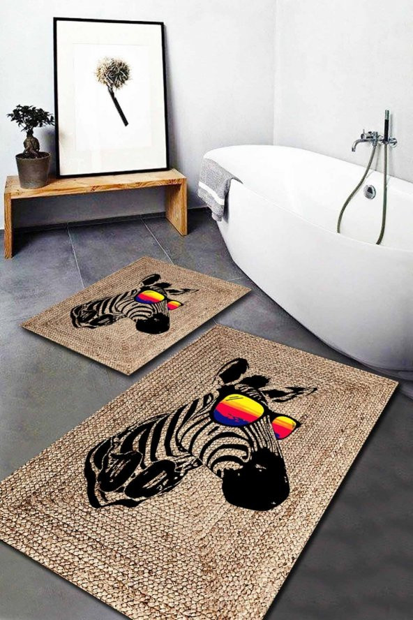 Zebra Desenli Jüt 2li Halı Takımı (60x100/40x60) - WLLY1267