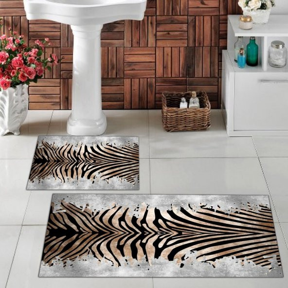 Zebra Desenli 2li Banyo Desenli Halı Takımı (40x60/60x100)