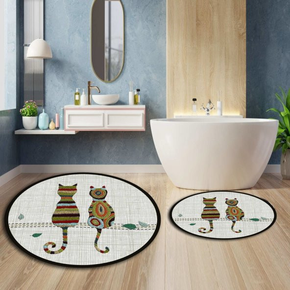 Kedi Desenli 2li Banyo Halı Takımı (40x60/60x100)