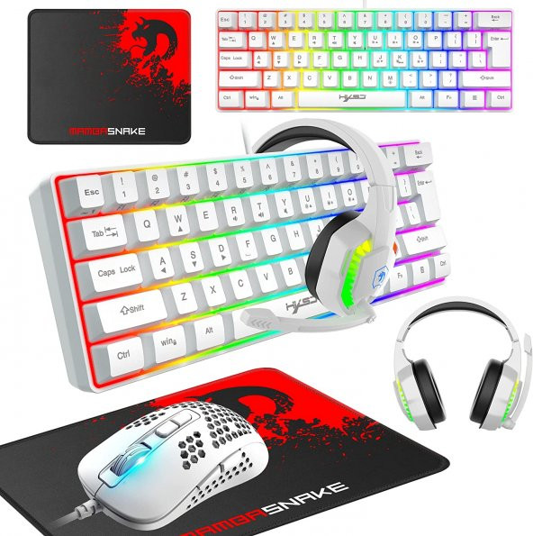 BİLGE Kablolu Kompakt oyun klavyesi Mini 61 Tuşları 11 RGB Arka ışık Efektleri Tuşları. - 1