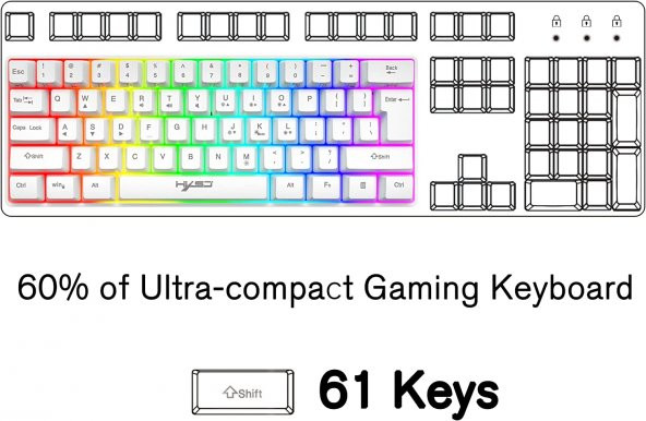 BİLGE Kablolu Kompakt oyun klavyesi Mini 61 Tuşları 11 RGB Arka ışık Efektleri Tuşları. - 2