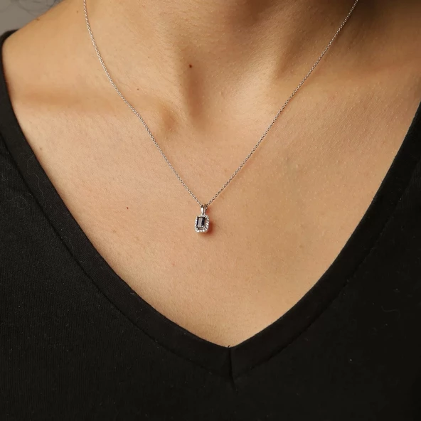 Pırlanta Safir Taşlı Kolye